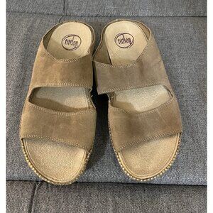 FitFlop Women’s 8 Lolla Slide Sandals Platform Espadrille Tan Suede Flip Flops